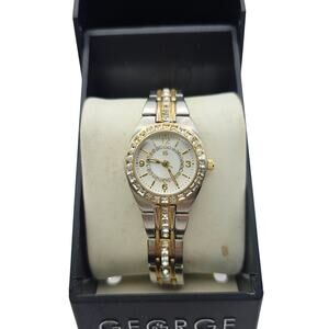 George Ladies Watch Two Tone Gold Silver Rhinestone Crystal Accent New With Box